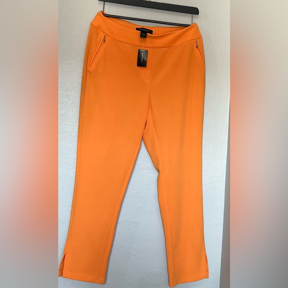 Ashley Stewart Pull-On Ankle Pants NWT Size 14/16 Bright Orange Slit Hem